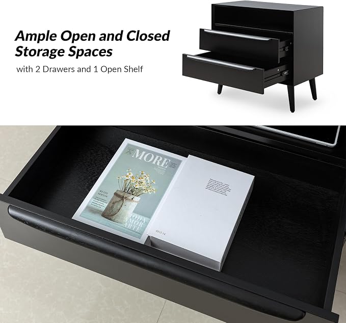 HULALA HOME End Table with Charging Station, Mid-Century Modern 2 Drawer and - Image 3