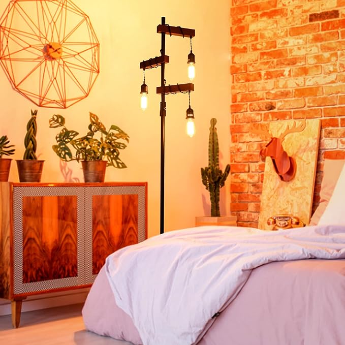 Industrial Floor Lamp, Farmhouse Tree 68 Inch 3 Lights Wood Standing Lamp - Image 7