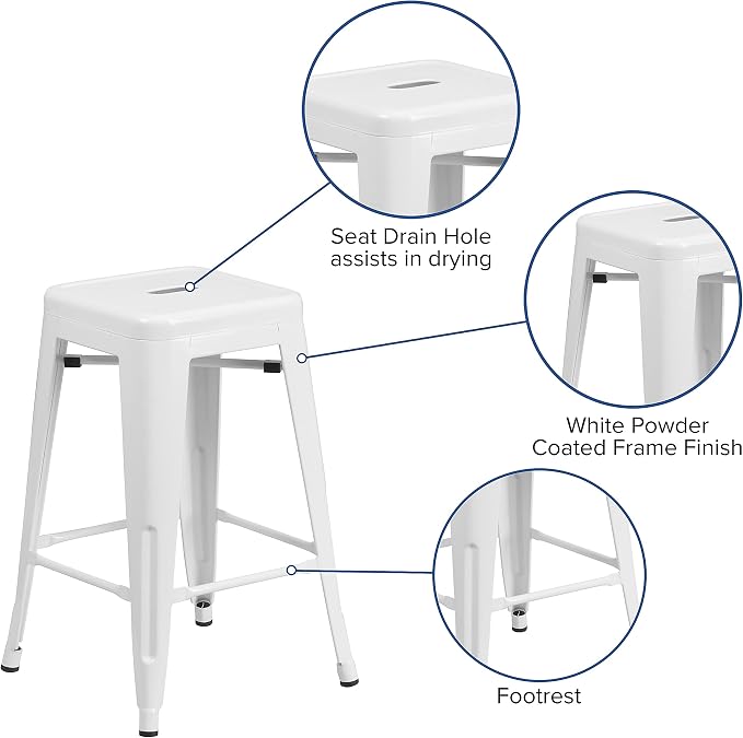 Flash Furniture Lily 4 Pack Commercial Grade 24" High Backless White Metal - Image 6