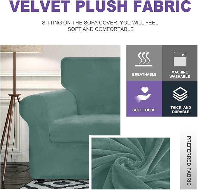 ZNSAYOTX Oversized Velvet Couch Cover 4 Piece Stretch Sofa Covers - Image 3