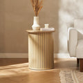mopio Quin Pedestal Side Table, Tambour Round Fluted End Table, Small Accent by MopioInc