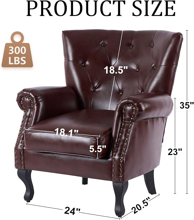 Modern Accent Chair Set of 2, Mid-Century PU Leather Armchair - Image 2