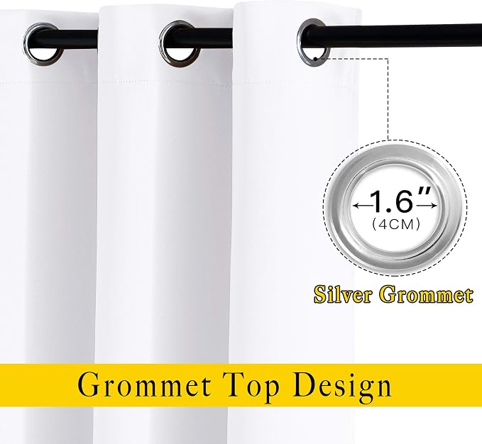 NICETOWN 50% Blackout White Curtain Set, Modern Design Solid Grommet - Image 2