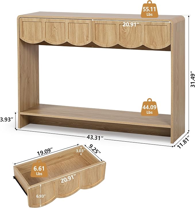 ORRD Console Table with Drawers, Mid-Century 43 Inches Narrow Entryway Table - Image 2