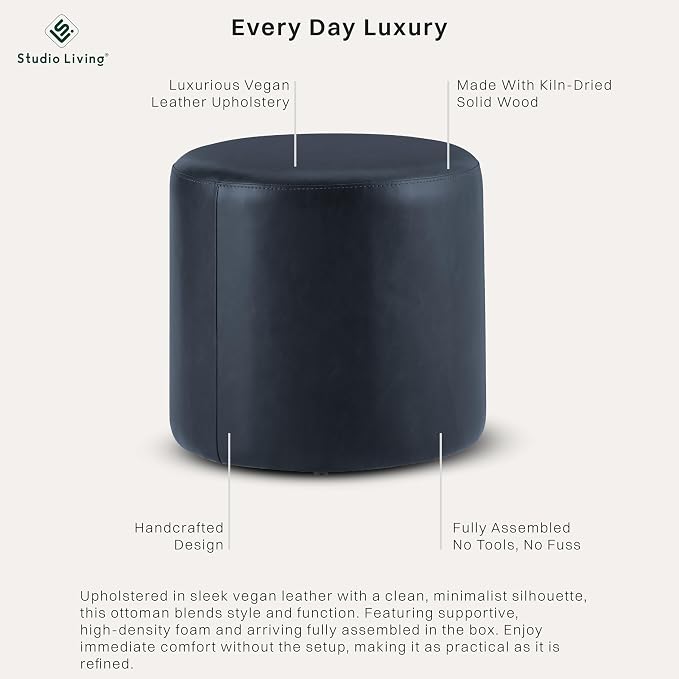 Studio Living® 19” Wentworth Ottoman Round Faux Leather Bench, Stationary - Image 4