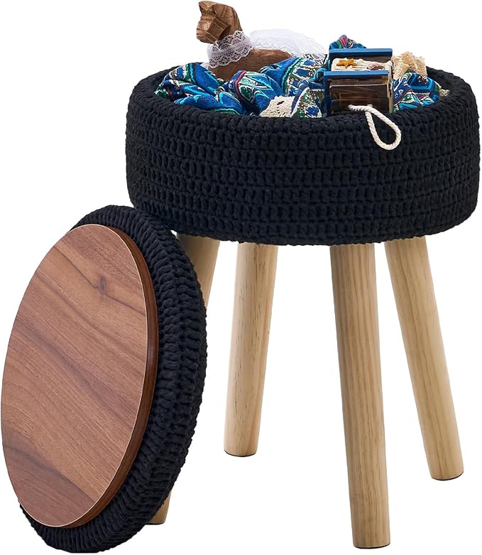 Wimarsbon Pouf Ottoman, 100% Cotton Knitted Boho Footstool, Round Footrest by Wimarsbon
