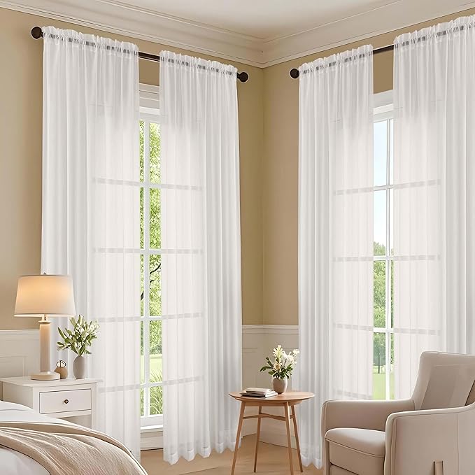 OVZME Ivory Sheer Curtains 63 Inches Long 2 Panels Set, Light Filtering Sheer - Image 7