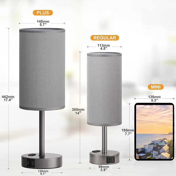 Fenmzee Grey Nightstand Bedroom Lamp - Image 2