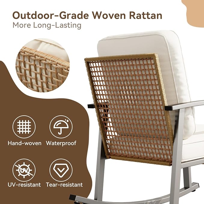 Aoxun 3-Piece Outdoor Rocking Bistro Set, Patio Furniture Set - Image 4