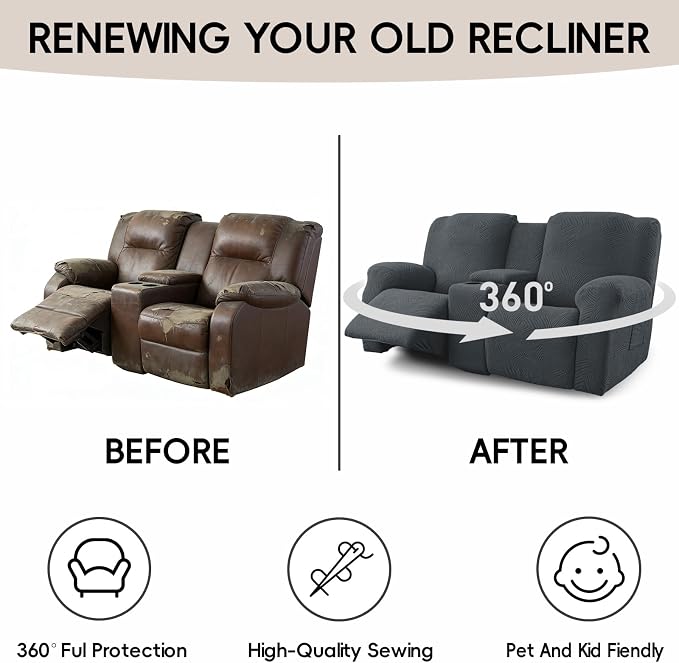 Recliner Loveseat Covers with Console, 6-Piece Stretch Geometric Strokes - Image 6