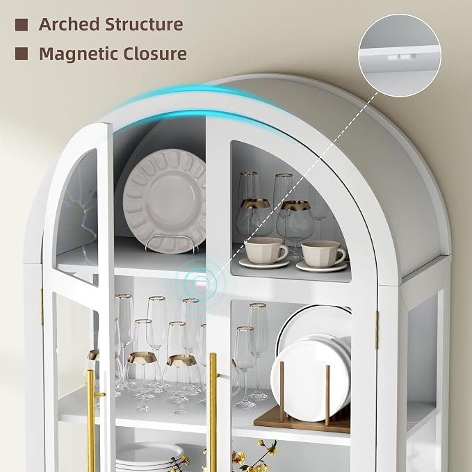Vlsrka 71 Inch Arched Curio Cabinet, 4-Tier Display Cabinet and 2 Drawers - Image 6
