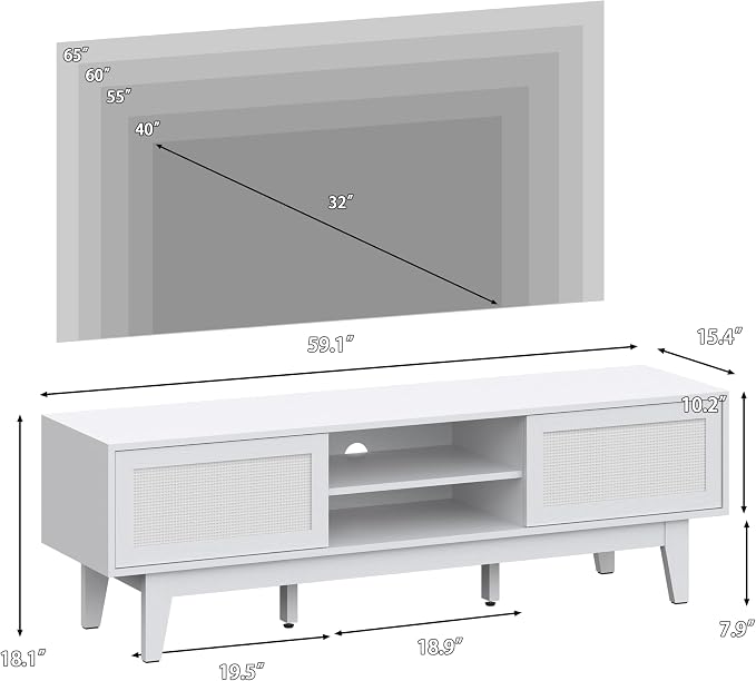 Xixini Boho TV Stand for 55 65 Inch TV, Rattan Entertainment Center - Image 2