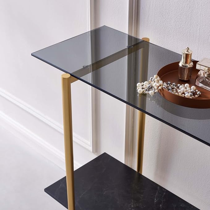 LumFurn Glass Console Table for Living Room, Foyer & Entrance, 2-Tiers - Image 8