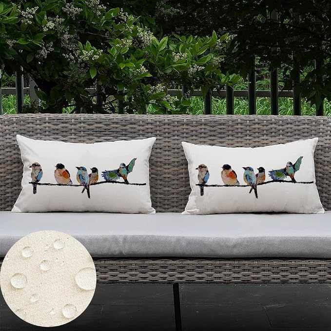 RABUSOFA Outdoor Pillow Covers Waterproof 12x20, Outdoor Bird Lumbar Throw - Image 6