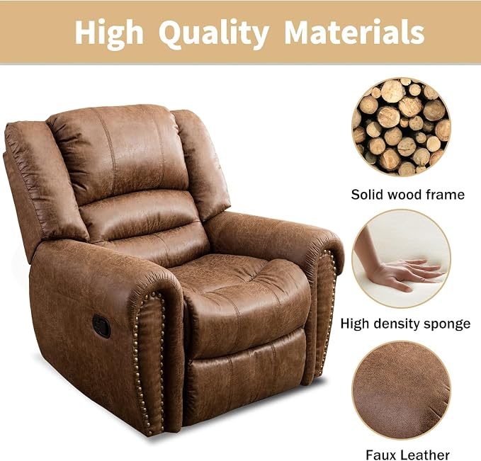 CANMOV Leather Recliner Chair Set of 2, Classic and Traditional Manual Recliner - Image 4
