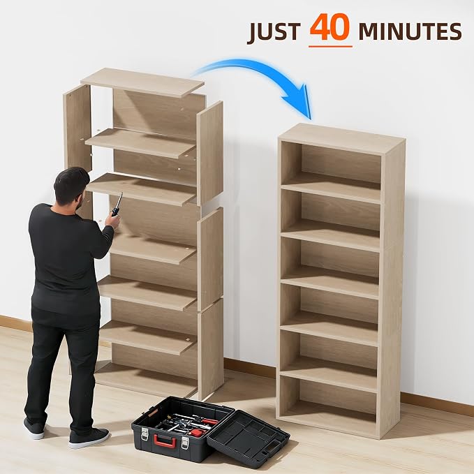 Furniwell 71" Tall Bookcase Bookshelves, 6 Tier Floor Standing Bookcases Open - Image 7