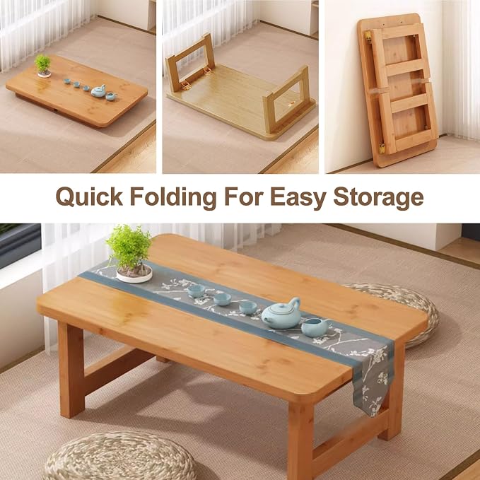 Japanese Floor Sitting Table, Folding Wood Tea Table Chabudai Japanese Coffee - Image 4
