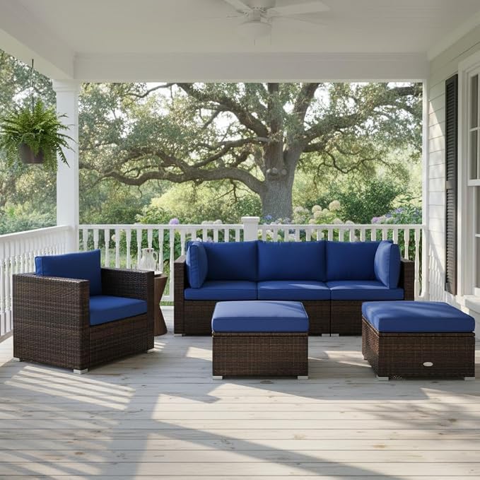 Tangkula 6 Pieces Wicker Patio Furniture Set, PE Rattan Outdoor Sectional - Image 2