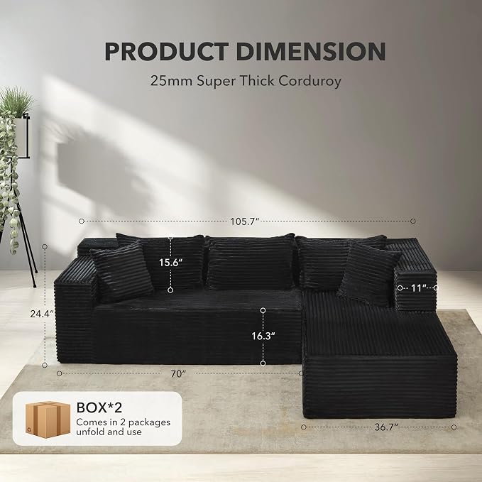 Modular Sectional Sofa Cloud Sectional Couch, Deep Seat Memory Foam Plush - Image 2
