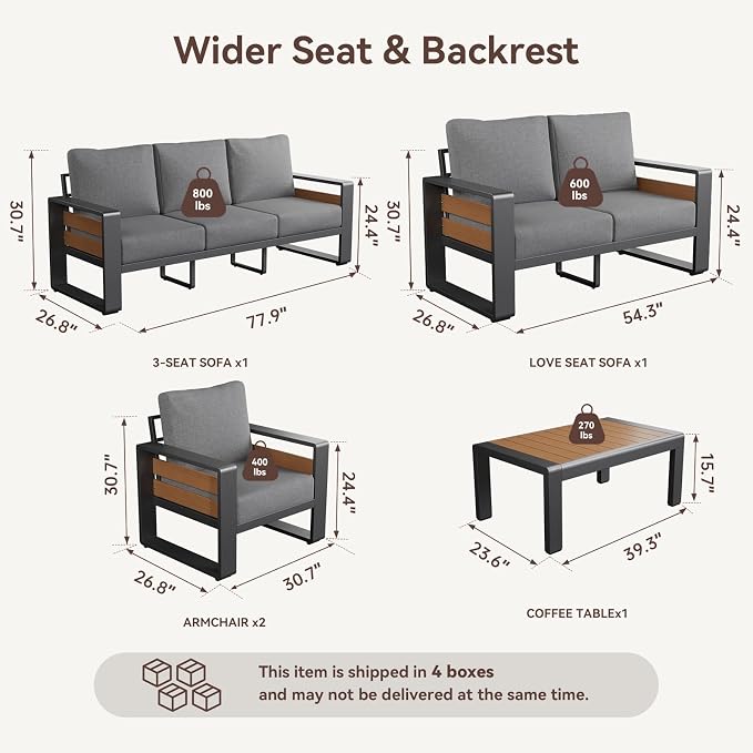 Aoxun Aluminum Patio Furniture Set, 7 Seats Luxury Metal Patio Conversation Sets - Image 2