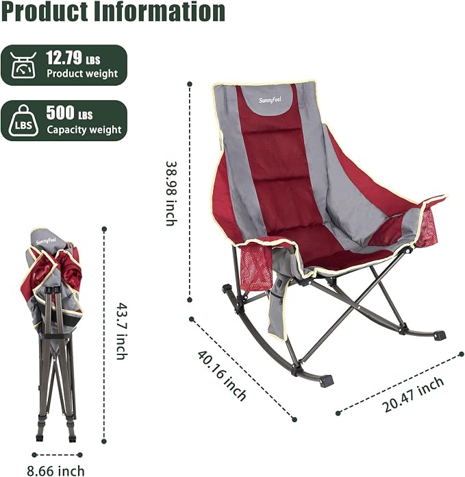 SUNNYFEEL Heated Rocking Camping Chair Fully Padded Patio Folding Chair - Image 3