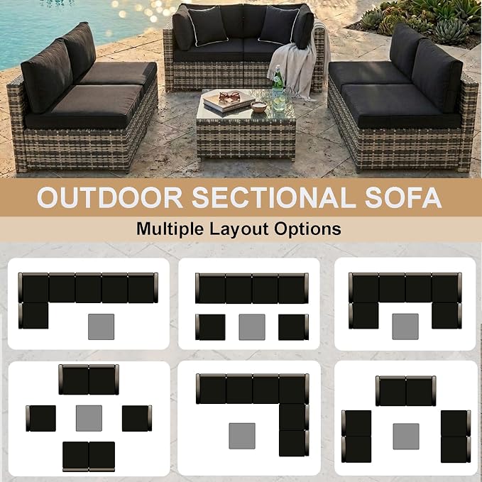 KIGOTY 7-Piece Patio Furniture Set, All-Weather PE Rattan Outdoor Sectional Sofa - Image 4