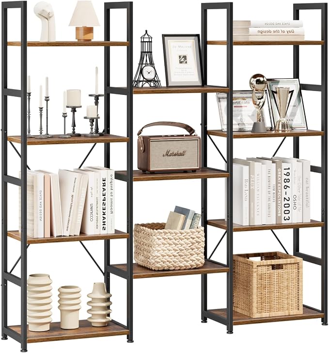 NUMENN Triple Column 4 Tier Bookshelf, Bookcase by NUMENN