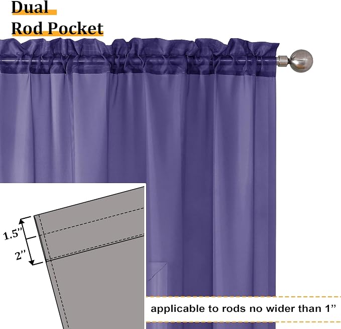 Aiyufeng Purple Sheer Curtains 96 Inches Long 2 Panels Set, Light Filtering - Image 4