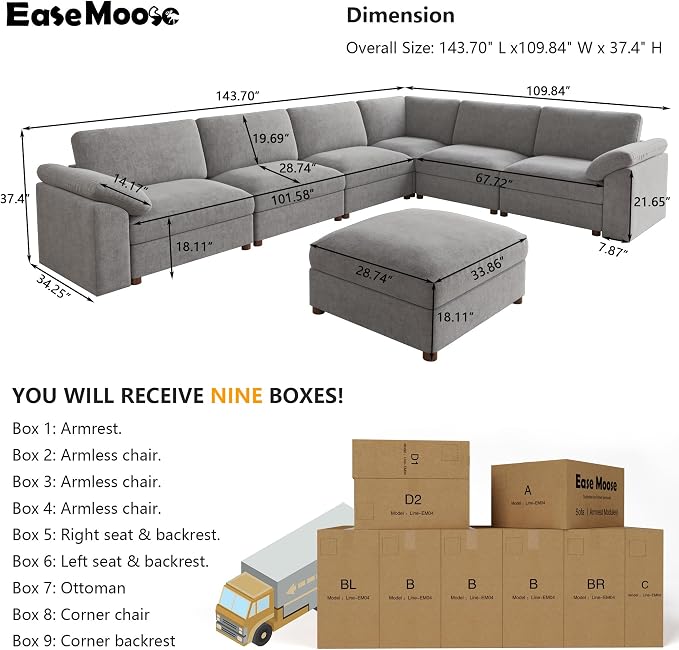 EASE MOOSE Oversized Sectional Modular Sofa, Modern Comfort L Shape Sectional - Image 2