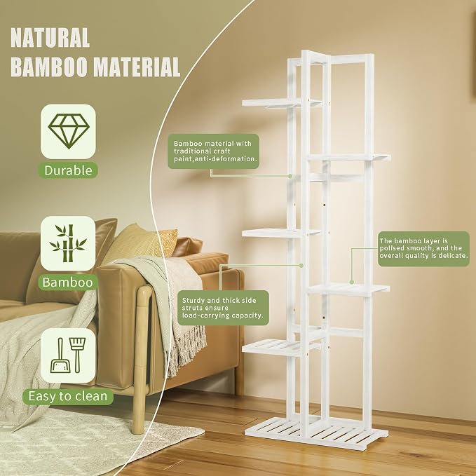 ROMGUAR CRAFT 6 Tier Bamboo Plant Stand Indoor, Wood Tall Flower Holder Corner - Image 5