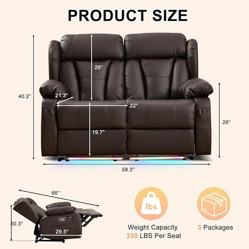 58.3" Reclining Loveseat Sofa, RV Loveseat Recliner Couch - Image 2