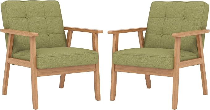 Modern Accent Chair with Arm Rest Set of 2, Upholstered Linen Fabric Leisure by Unknown