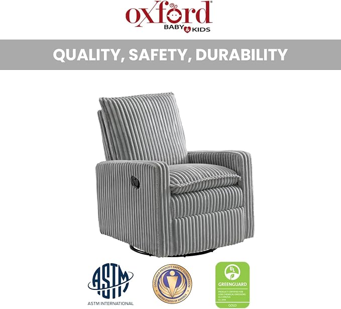 Oxford Baby Uptown Upholstered Glider Recliner Rocking Chair 360° Swivel - Image 4