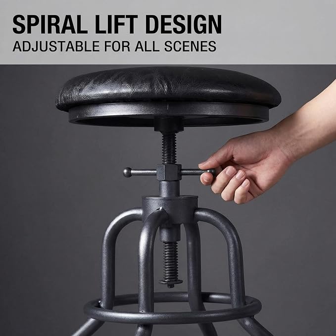Industrial Vintage Counter Stool, Kitchen Counter Height Adjustable Swivel Chair - Image 8