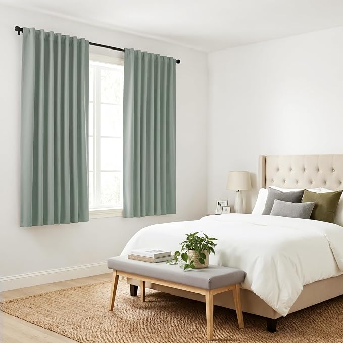 PONY DANCE Sage Green Blackout Curtains, Solid Back Tab Thermal Insulated Light - Image 8