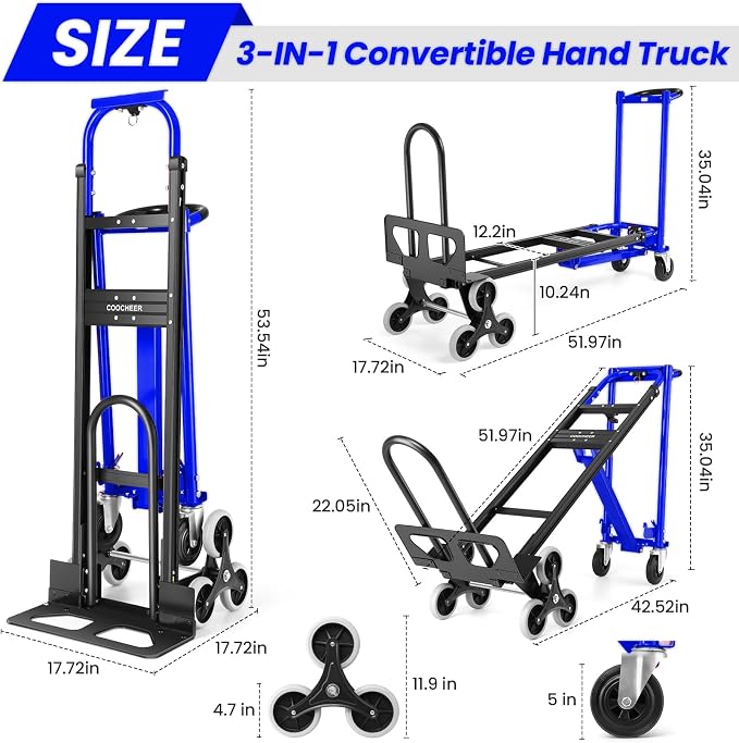 4-in-1 Hand Truck Dolly Heavy Duty Industrial Convertible, 1000 LBS Stair - Image 4
