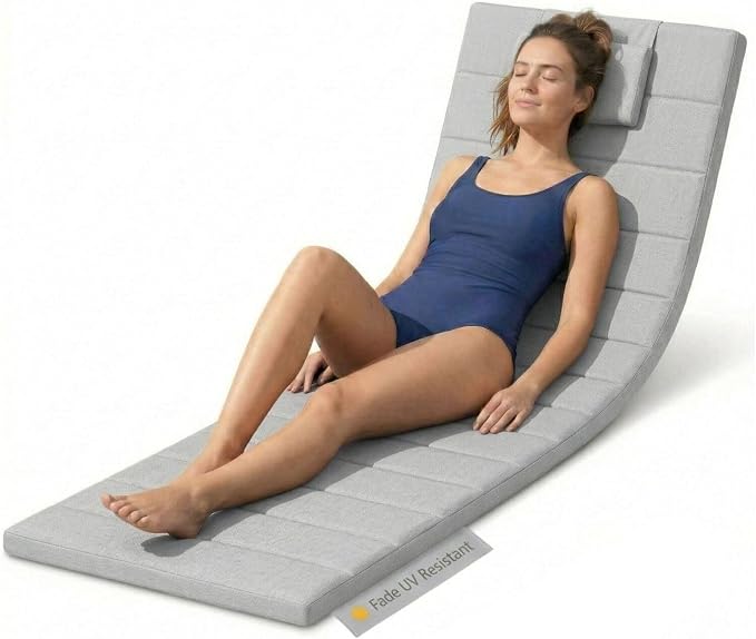 Quilted Chaise Lounge Outdoor Patio Furniture Cushions | Water-Resistant Patio by Elvoki