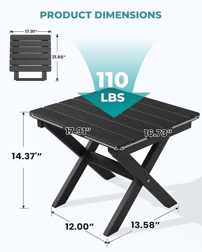 SERWALL Folding Outdoor Side Table Set of 2, Portable Adirondack Side Table - Image 3