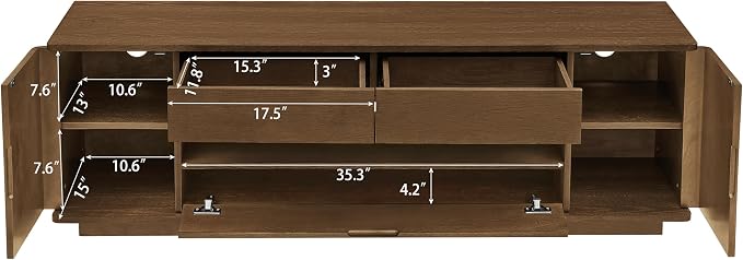 LKTART 59" Mid-Century Modern TV Stand, Solid Wood Veneer Entertainment Center - Image 4