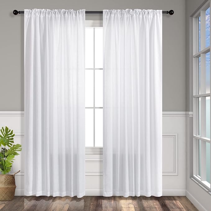 White Linen Curtains 63 Inch Length - Image 8