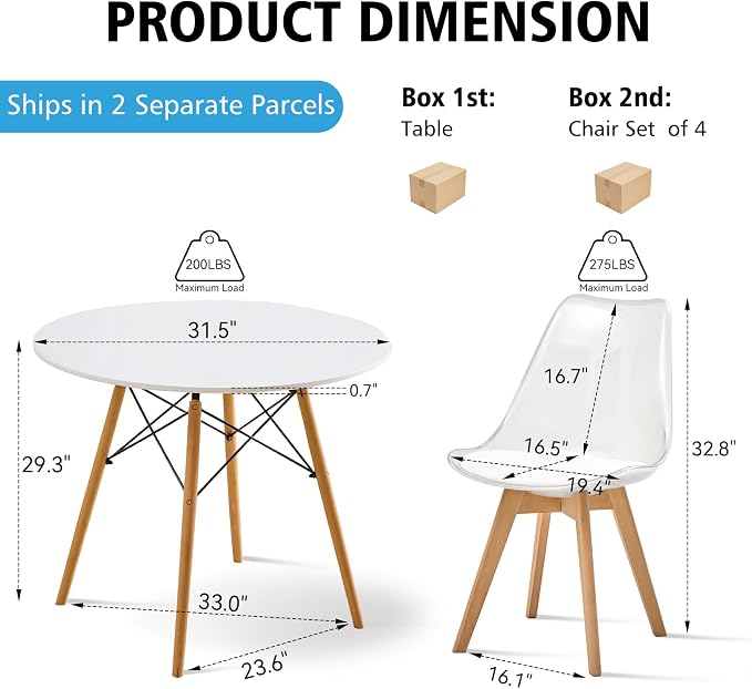 5-Piece Round Dining Table Set, Small 31.5" Kitchen Table Chairs Set of 4 Space - Image 2