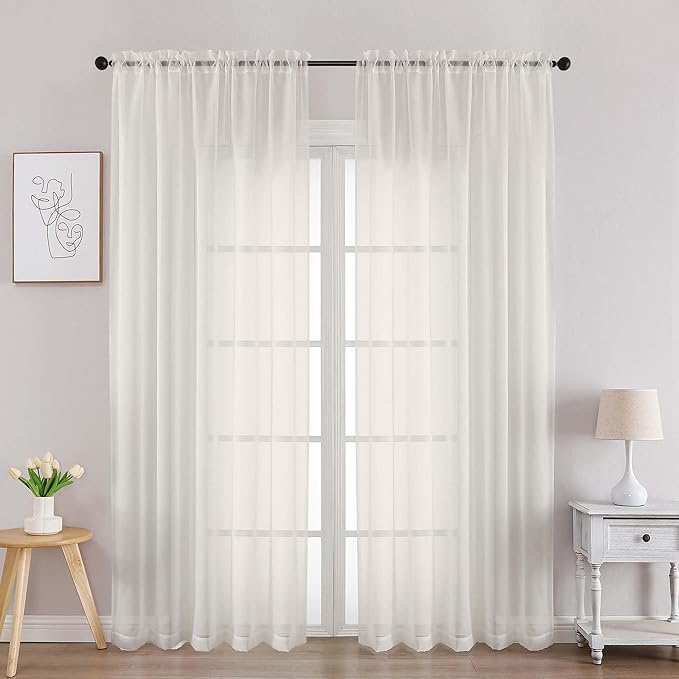 Chyhomenyc Ivory Sheer Curtains 84 Inches Long, Light Filtering Solid Color by Chyhomenyc