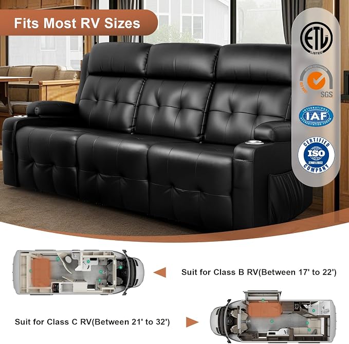 RV Loveseat Recliner Sofa, 3 Seater Massage Wall Hugger Reclining Couch - Image 6