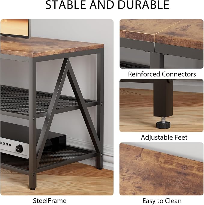 55 inch TV Stand with 3-Tier Open Shelf, Entertainment Center with Power - Image 7