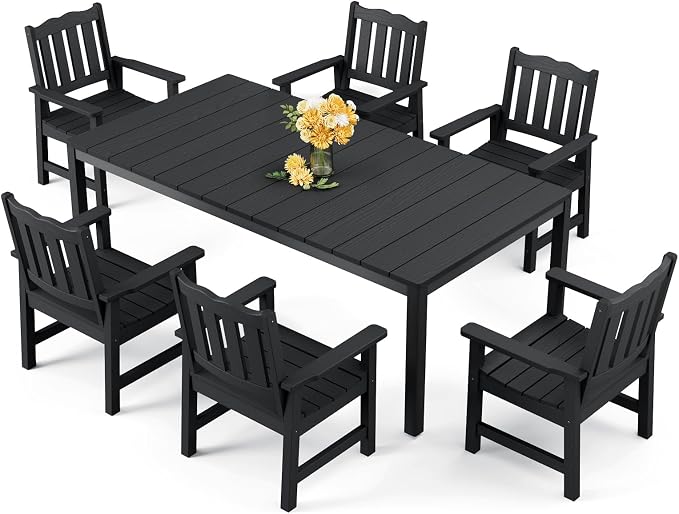 Stoog 7 Pieces Patio Dining Sets, All-Weather HIPS & Aluminum Outdoor Dining by Stoog