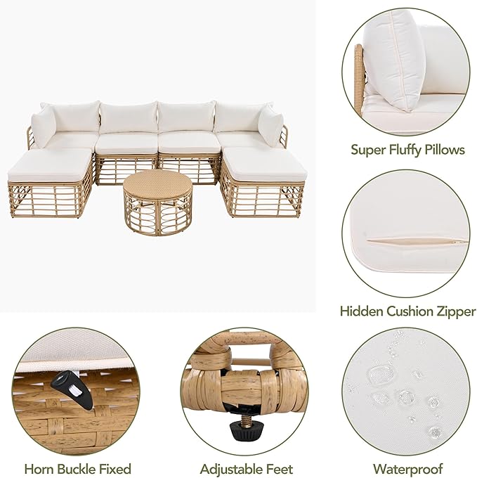 7 Pieces Outdoor Patio Furniture Sectional Sofa Set - Image 5