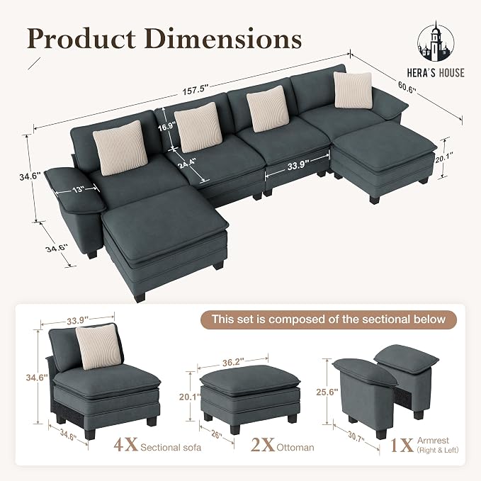 HERA'S HOUSE 158" Modular Sectional Sofa, Oversized U Shaped Couches - Image 2