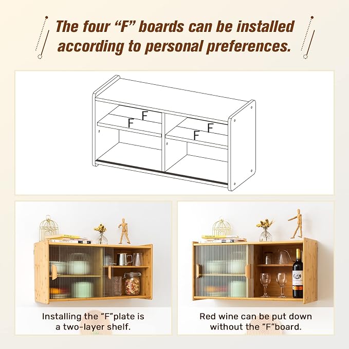 HollyHOME Small Bamboo Wall Mounted Kitchen Pantry Sideboard - Image 5