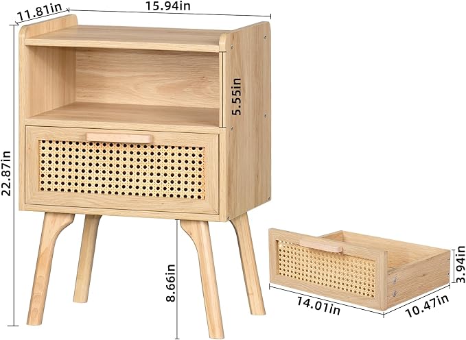 Lerliuo Rattan Nightstands Set of 2, Boho Side Table - Image 3
