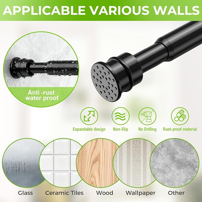 2 Pack No Drill Tension Curtain Rods 28 to 41 Inch Black Small Curtain Rod - Image 7